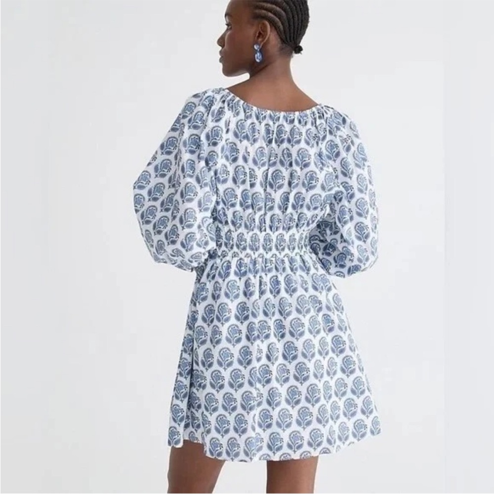 J.Crew V Neck Bouquet Block White Blue Dress Fit Flare XS Spring - Picture 3 of 5